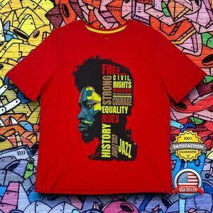 Juneteenth Black History MENS LARGE T-Shirt Red Civil Rights Equality Jazz NWT